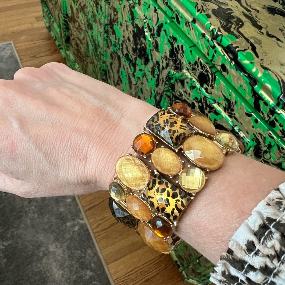 Leopard Print and Gemstone Bracelet Set